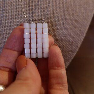 White square bead and sterling silver Sherzada necklace pendant 14.5"-17.5"